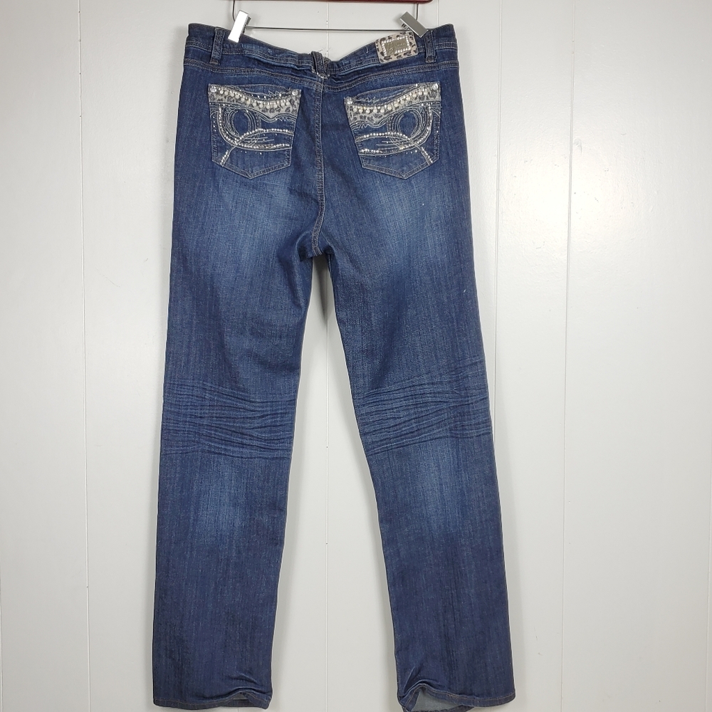 Grace in LA studded pearl embroidered rhinestone bling jeans - Picture 2 of 14